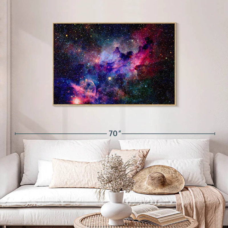 Galaxie nébuleuse de l'espace, Cadre flottant en bois naturel, 43 po x 29 po