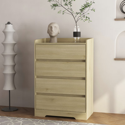 Commode 4 tiroirs, commode sans poignée, commode pour chambre à coucher 100% imperméable, armoire en bois moderne avec cadre robuste pour le salon, l'entrée, la chambre à coucher, le couloir, le bureau