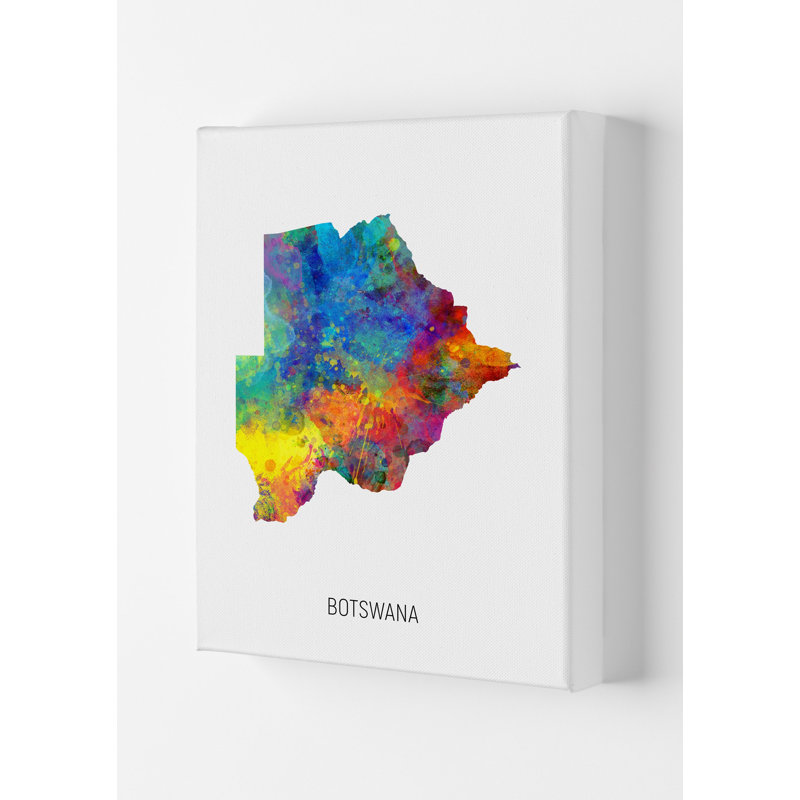 Botswana Watercolour Map by Michael Tompsett - Print, Wrapped Canvas, 84cm H x 59.4cm W x 4cm D