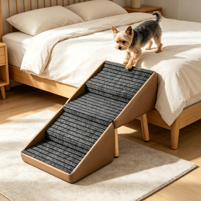Repose-pieds pliable avec repose-pieds pour chien 2 en 1, escalier rembourré en cuir pour canapé-lit haut, repose-pieds convertible pour petits animaux de compagnie de taille moyenne