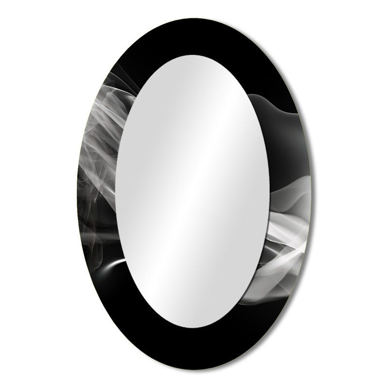 Black White Contemplative Abstraction I - Modern Oval Wall Mirror, 36" x 24"