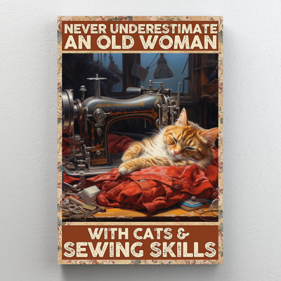 " An Old Woman with Cats and Sewing Skills " Graphic Art