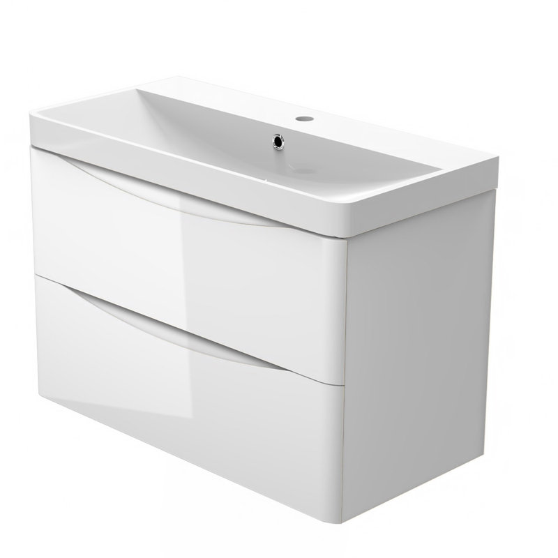 Glenhaven 800 mm Wall Mounted Combined Vanity Unit with Drop In Resin Basin