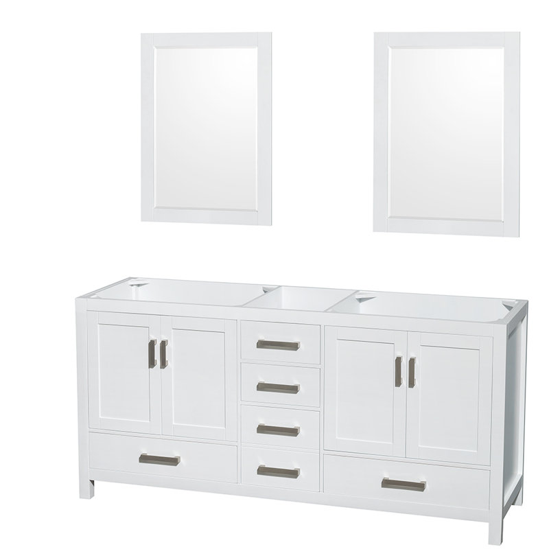 Base de meuble-lavabo autoportant double 71 po avec miroirs 24 po Sheffield, Blanc