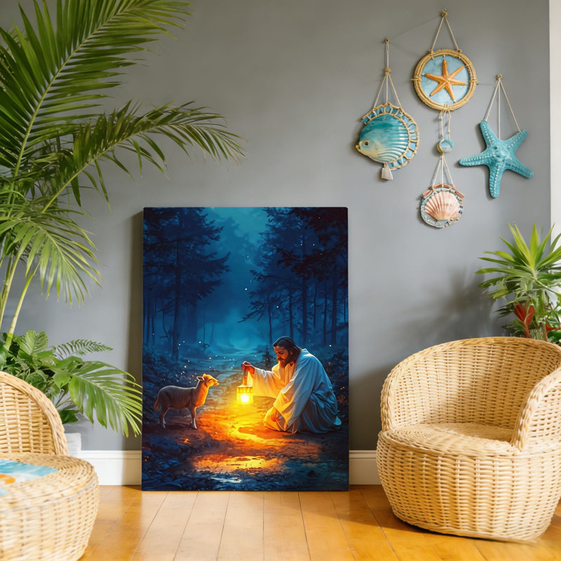 Prière de la sérénité et Jésus avec agneau perdu, cadre en bois à l'arrière, 20 po x 30 po