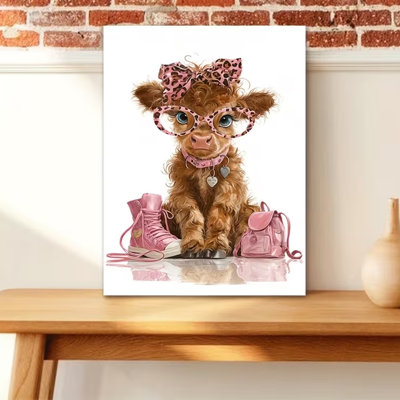 30*20,2D Cartoon Illustrations of Playful Calves, Perfect for Valentine'S Day Gifts And Easter Decor. These Pieces, Framed on Canvas.