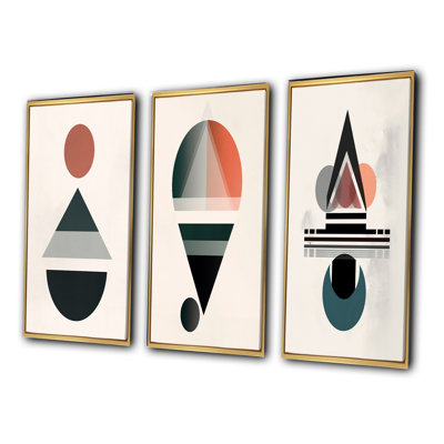 Visionary Retro Moon Geometric Minimalism VI - Transitional Art Set Of 3 Pieces
