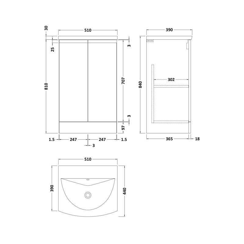 Urban 510mm Single Bathroom Vanity with Integrated Vitreous China Basin, Satin Anthracite
