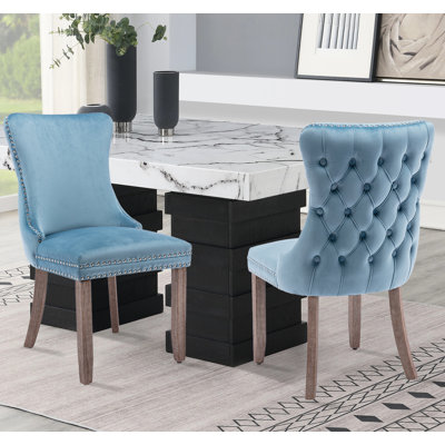 Chaises de salle à manger capitonnées en velours avec garniture cloutée et chaises en bois massif pour la cuisine, la chambre à coucher ou la salle à manger