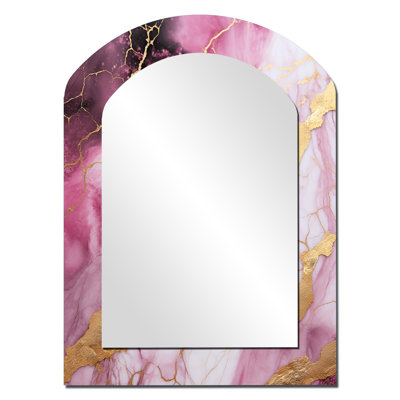 Essence de marbre rose et doré Essence III - Grand miroir mural arqué sur métal