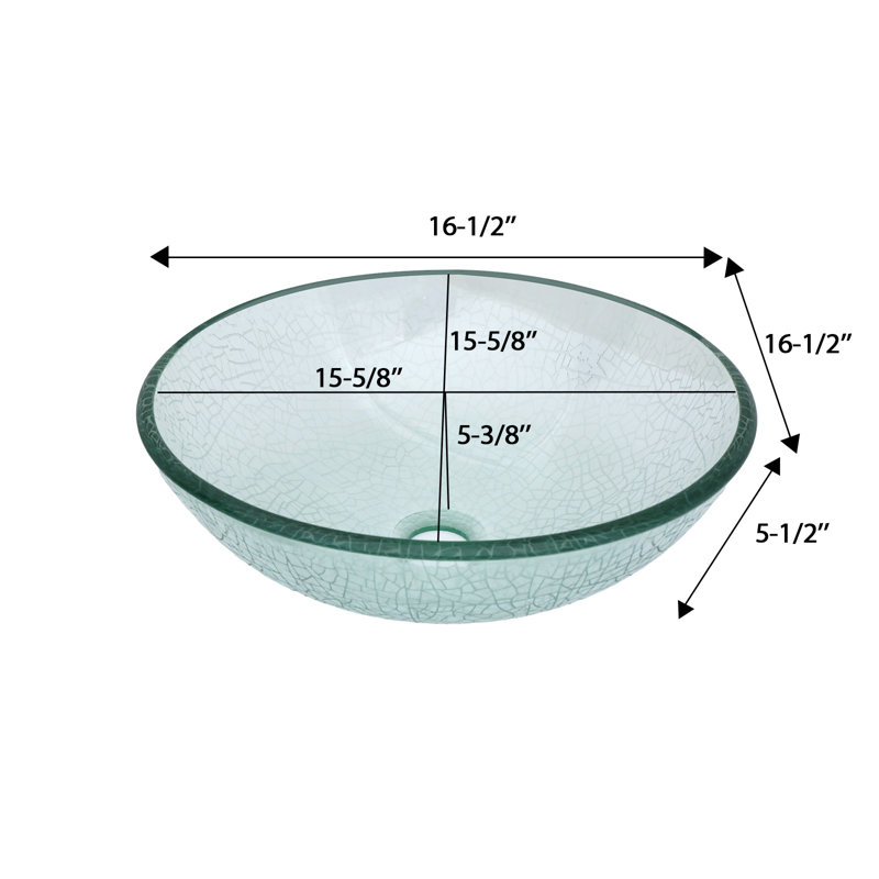 16.7" Glass Circular Vessel Bathroom Sink with Pop-Up Drain, Green Clear
