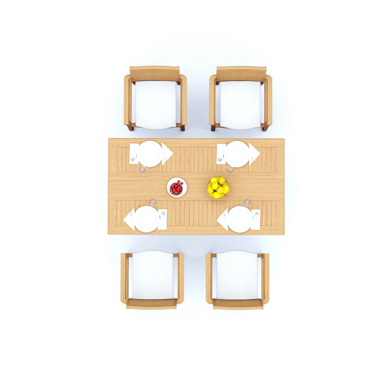 7 Pcs Grade-A Teak Wood Dining Set: Warwick Console Folding Rectangle Table And 6 Mas Stacking Arm Chairs #11MS1506, 4