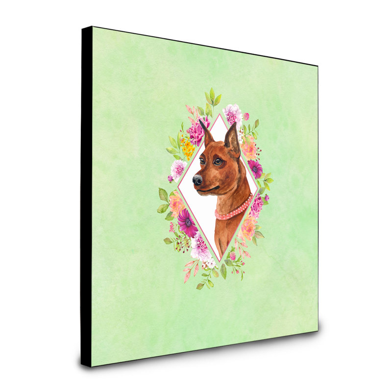 Panneau mural Dollman Flowers, Vert, Pinscher miniature brun