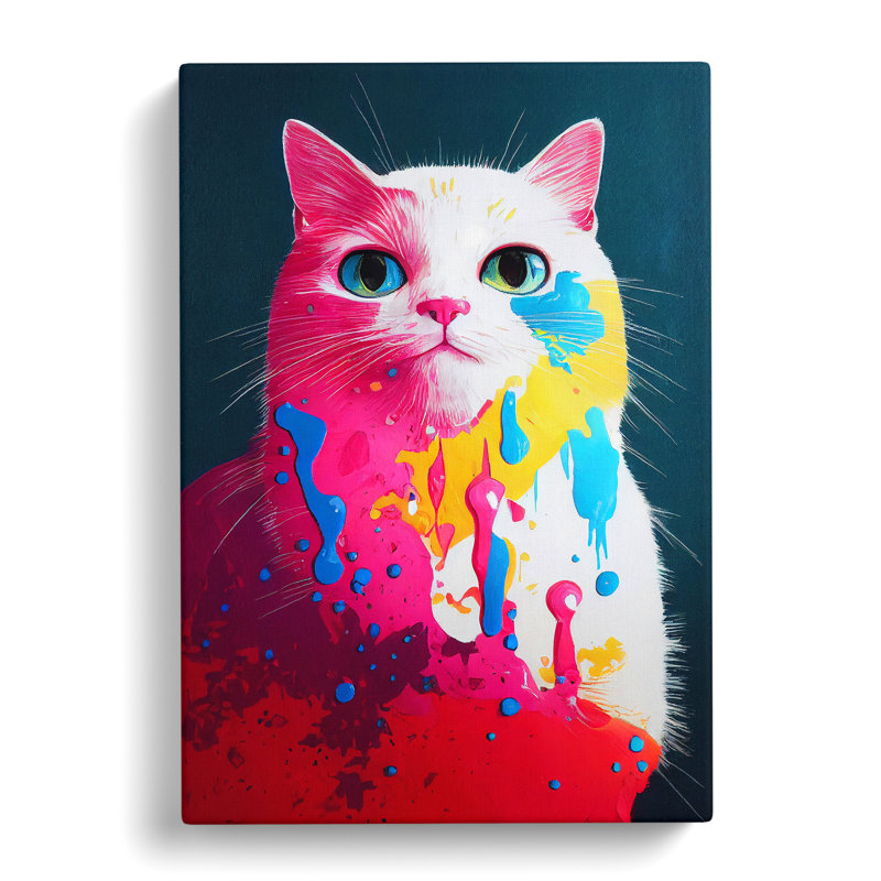 Cat In Paint No.1 - Wrapped Canvas, 60cm H x 40cm W x 3cm D