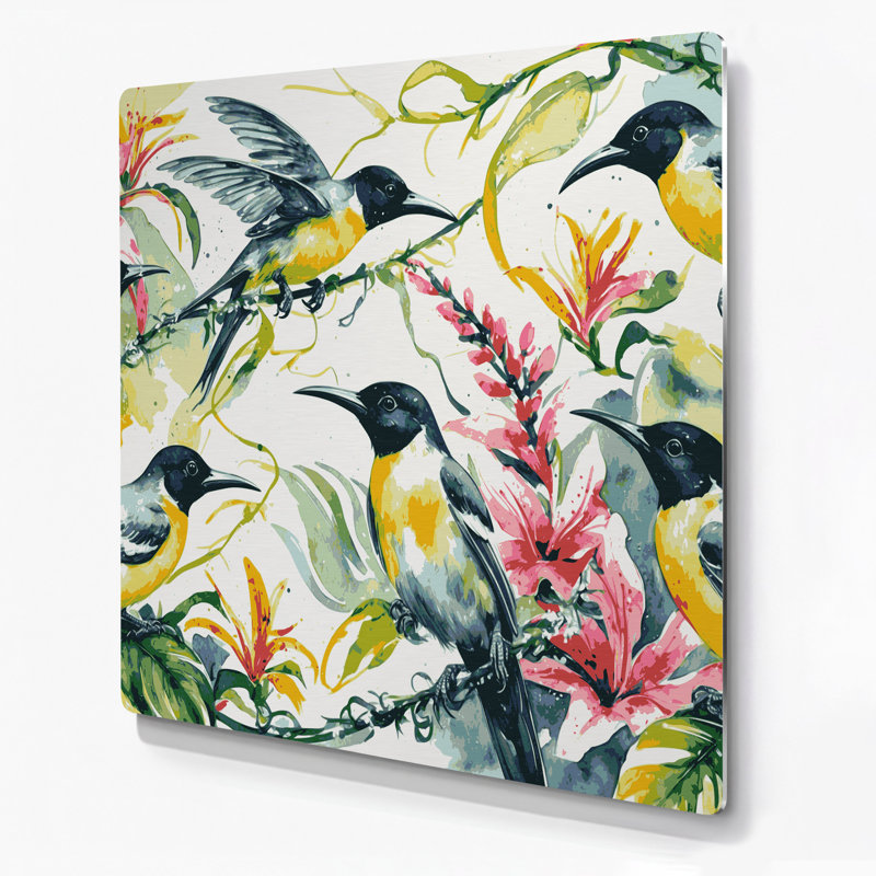 Birds Bananaquit Beige Metal Wall Art
