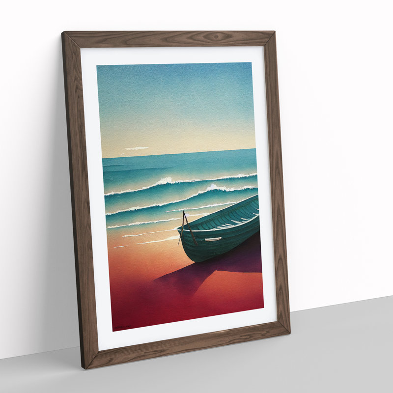 Boat On A Sandy Beach - Single Picture Frame Print, 64cm H x 46cm W x 2cm D, Walnut
