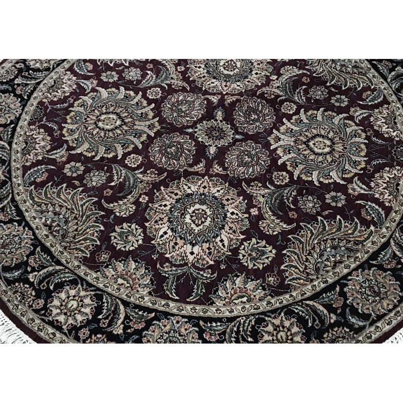 Wool Oriental Area Rug in Wine/Black, Round 5'