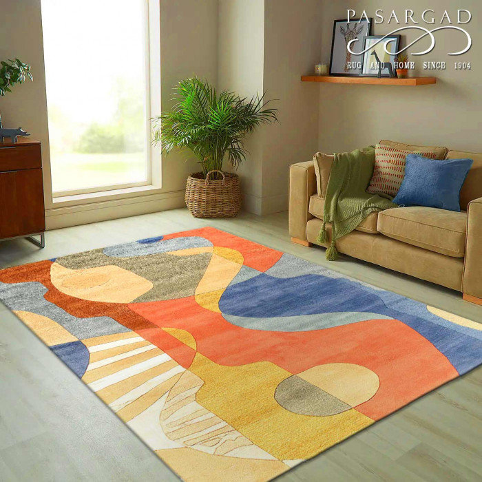Tapis bleu clair en laine d'agneau Ishayu