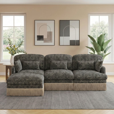 Canapé 100 po moderne en forme de L avec repose-pieds mobile, bordure ergonomique, conception facile à assembler et siège profond pour le salon