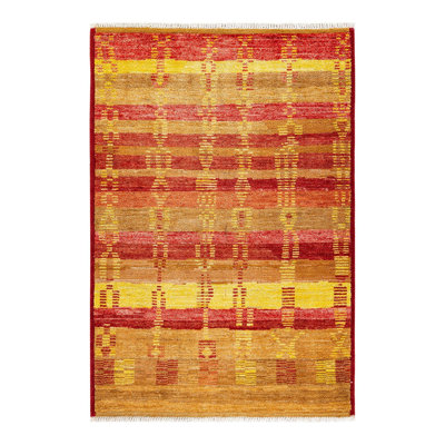 Contemporary One-of-a-Kind 4'3" x 6' Hand Knotted Area Rug