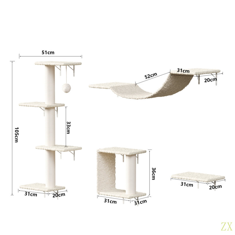 Meuble mural moderne pour chat - 4 pièces