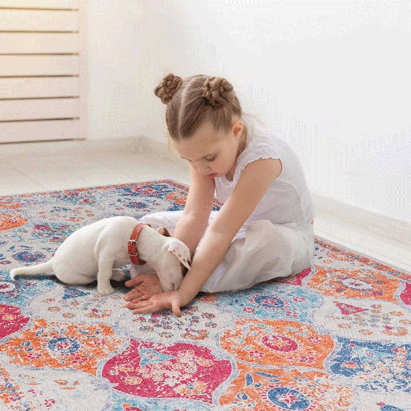 Washable Low-Pile Cream Area Rug (2' X 3'), Non-Slip, Non-Shedding, Foldable, Kid & Pet Friendly Rugs For Living Room, Bedroom, Kitchen, And Dining Room