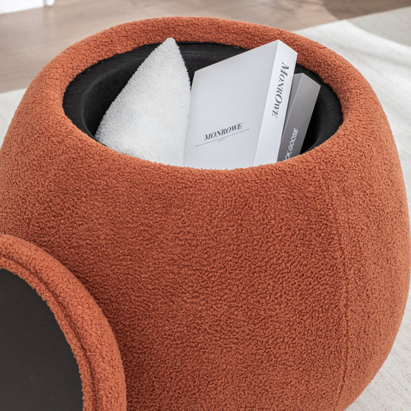 Upholstered Storage Ottoman With Tray, Orange