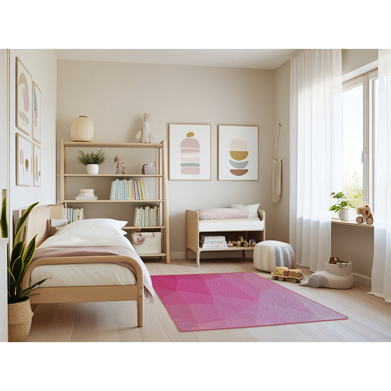 Tapis rose/zone blanche à motifs Houle, Rectangle 4 pi x 6 pi