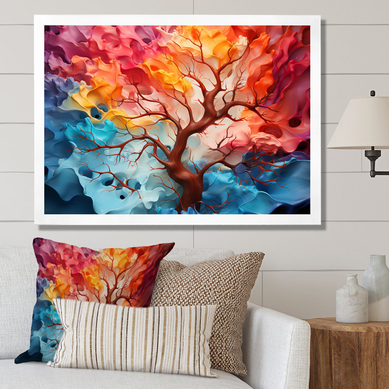«Maple Tree Colorful Abstraction II», reproduction sur toile, Cadre photo blanc, H 24 po x l 32 po x P 1 po