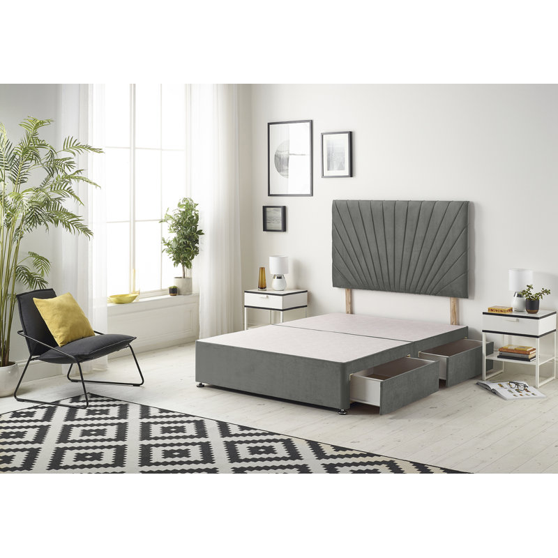 SantaMonica Etheral Linen Fabric Divan Base and Headboard with Optional Drawers, Grey, Super King (6'), 4 Drawers