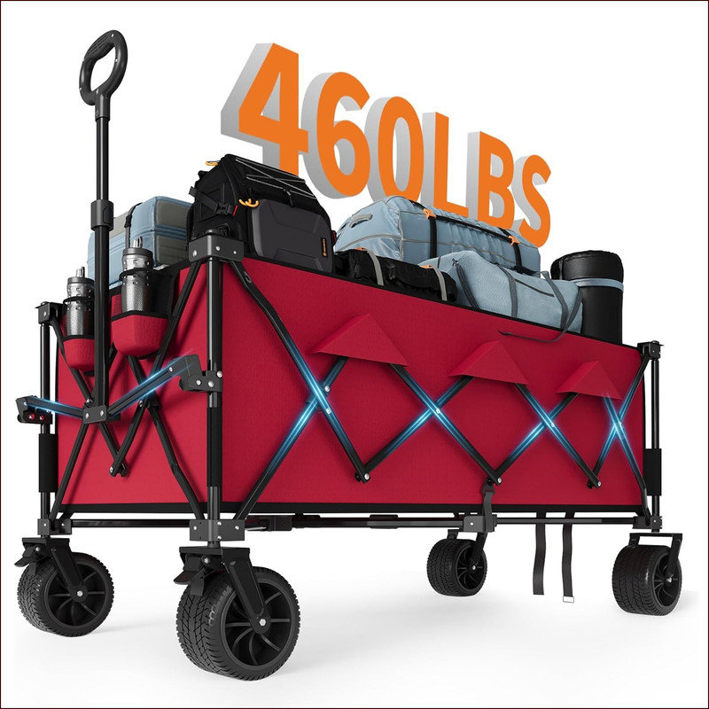 Chariot pliable robuste pour la plage, très grand chariot pliable pliable pour le camping, chariots de plage tout-terrain prolongés avec porte-gobelets pour le sable