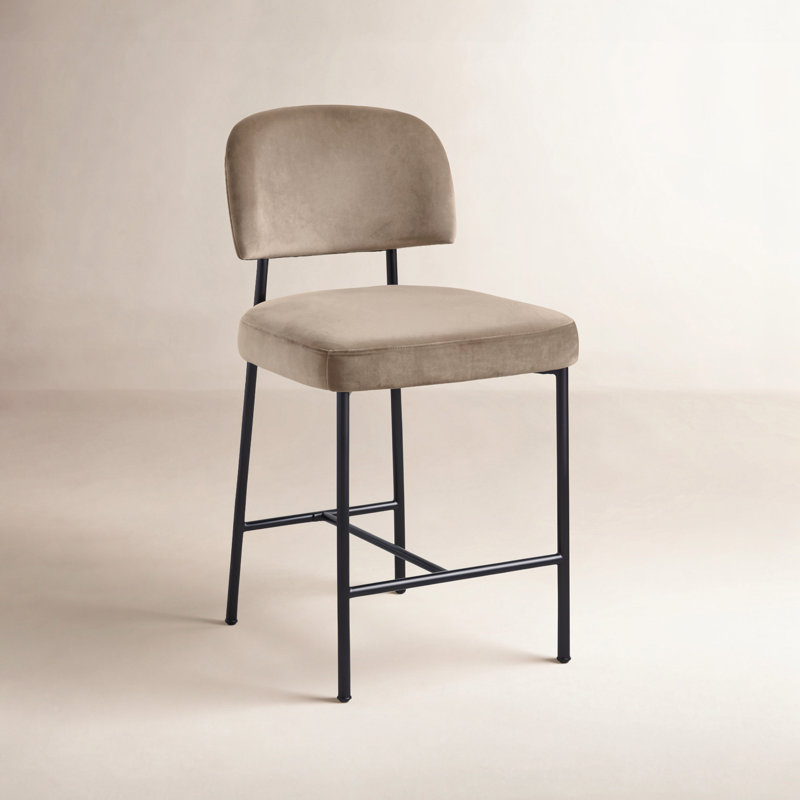 Tabouret de comptoir rembourré Zarelle, Tissu performance taupe