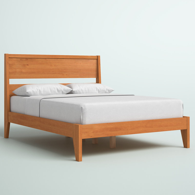 Grand lit plateforme en bois massif Brummitt, Caramel