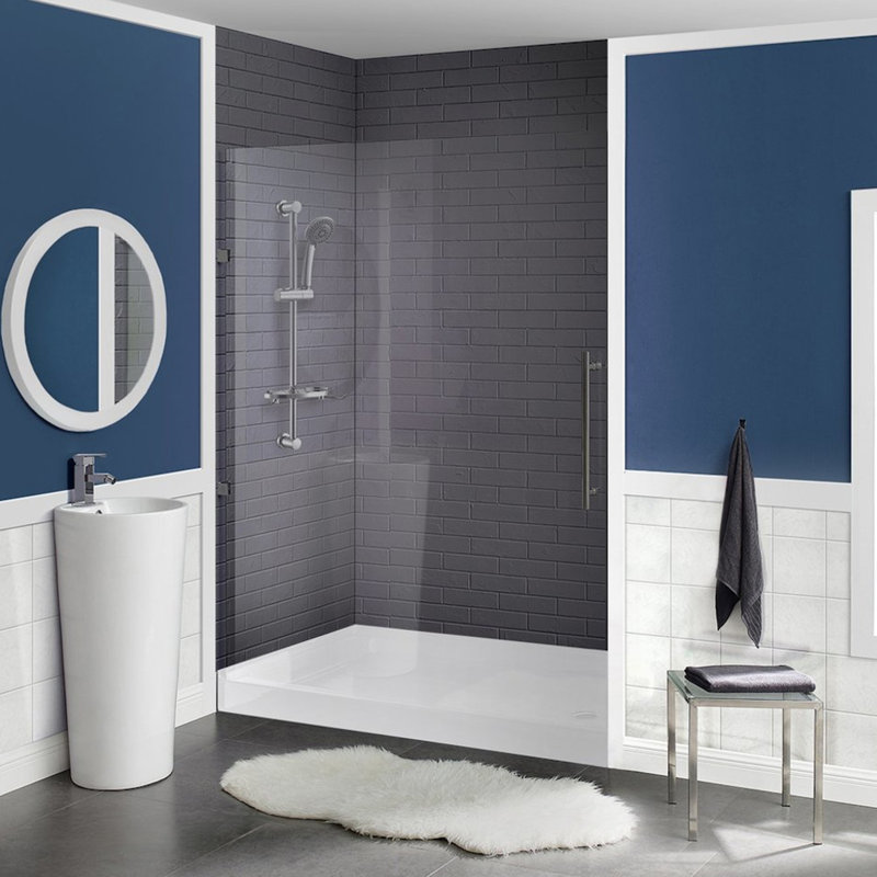 Receveur de douche Voltaire 60 po x 36 po en acrylique blanc, à seuil unique et vidange à droite, Oui, Blanc