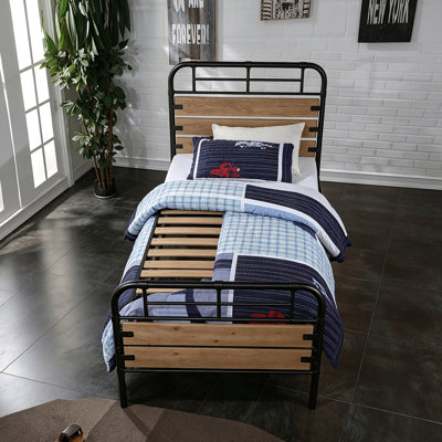 Industrial Rustic Metal Wood Twin Platform Bed