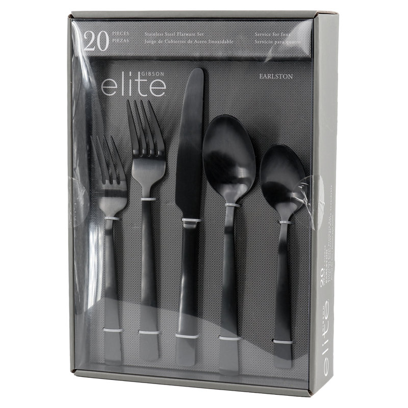 Gibson Elite Flatware Set - Service for 4, Black