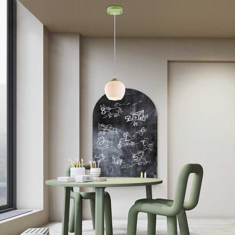Luminaire suspendu vert 1 lumière avec abat-jour en verre blanc 