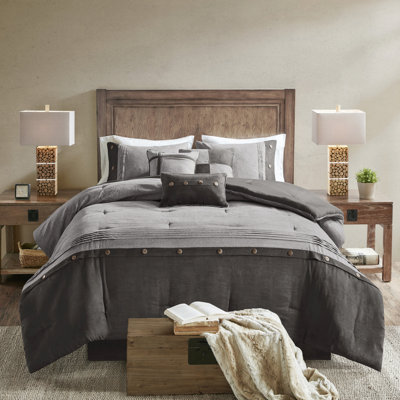Édredon 7 pièces en faux suède - Grand, gris Lodge