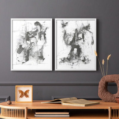 Graphite abstrait I-Premium, impression encadrée - prête à être accrochée - aucun clou requis - aucun clou requis