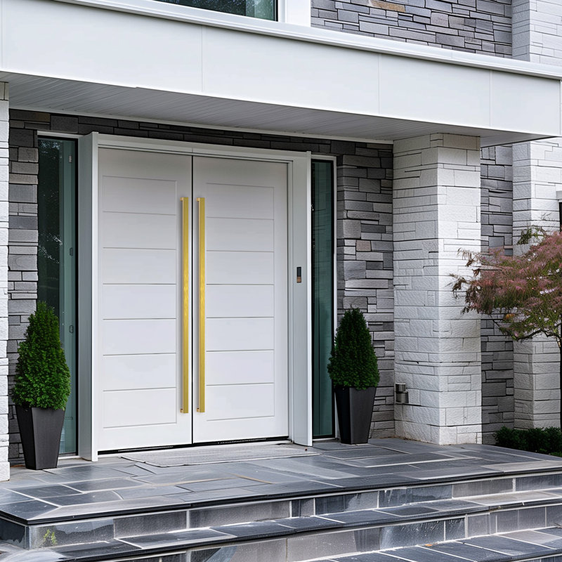 Poignée de porte à pousser / tirer - Poignée de porte carrée longue contemporaine en acier inoxydable pour porte d'entrée en verre, porte de grange en bois et bureau (ensemble de 2)