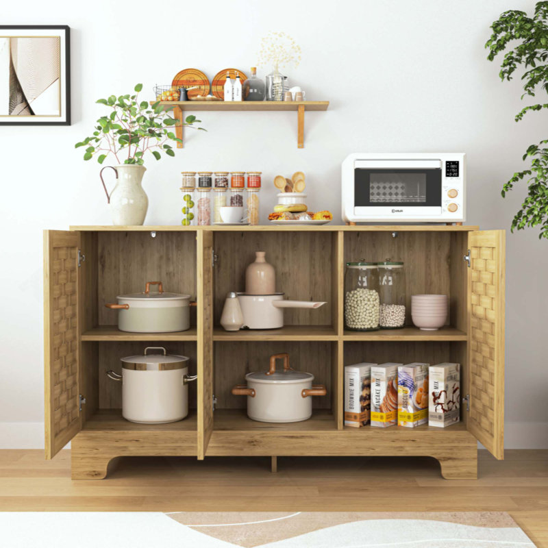 Armoire de rangement avec 3 portes, buffet en bois avec tablette réglable