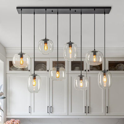 8-Light Melon Shaped Glass Pendant Light