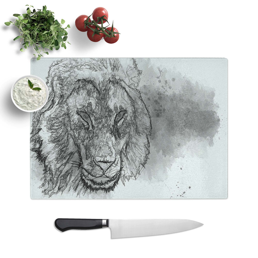 Tempered Glass Portrait of a Lion Chopping Board