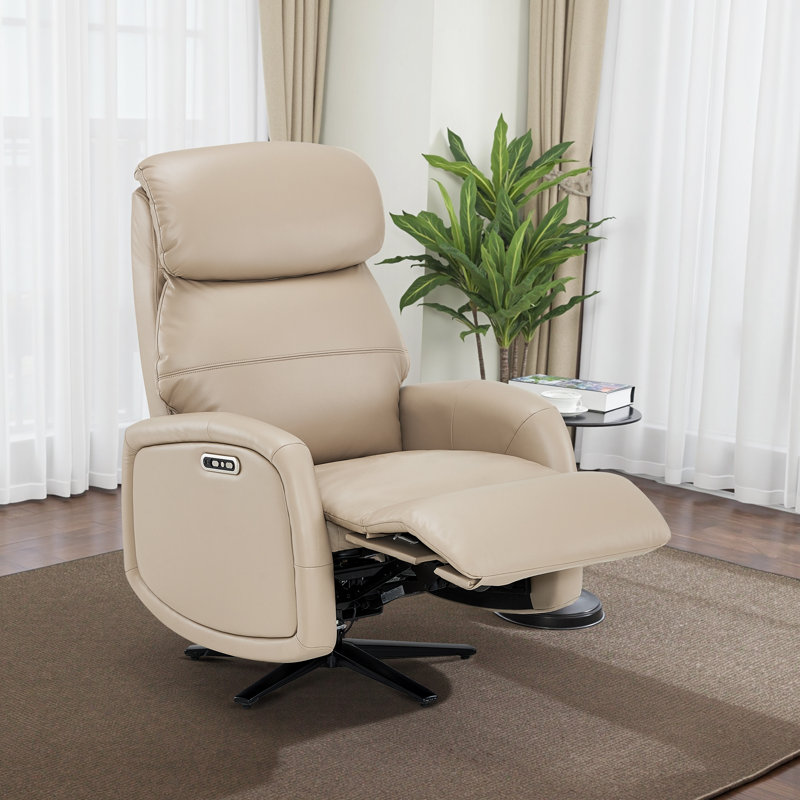 Dual-Motor Power Recliner with Swivel Base, USB & Type-C Charging, Faux Leather, Beige