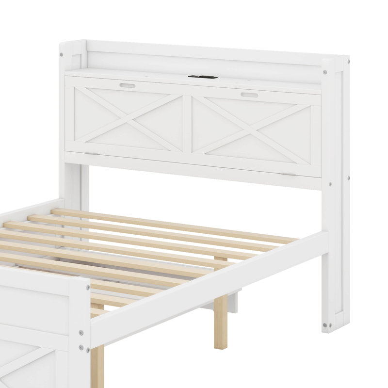 Lit double en bois avec lit gigogne et trois tiroirs de rangement, Blanc