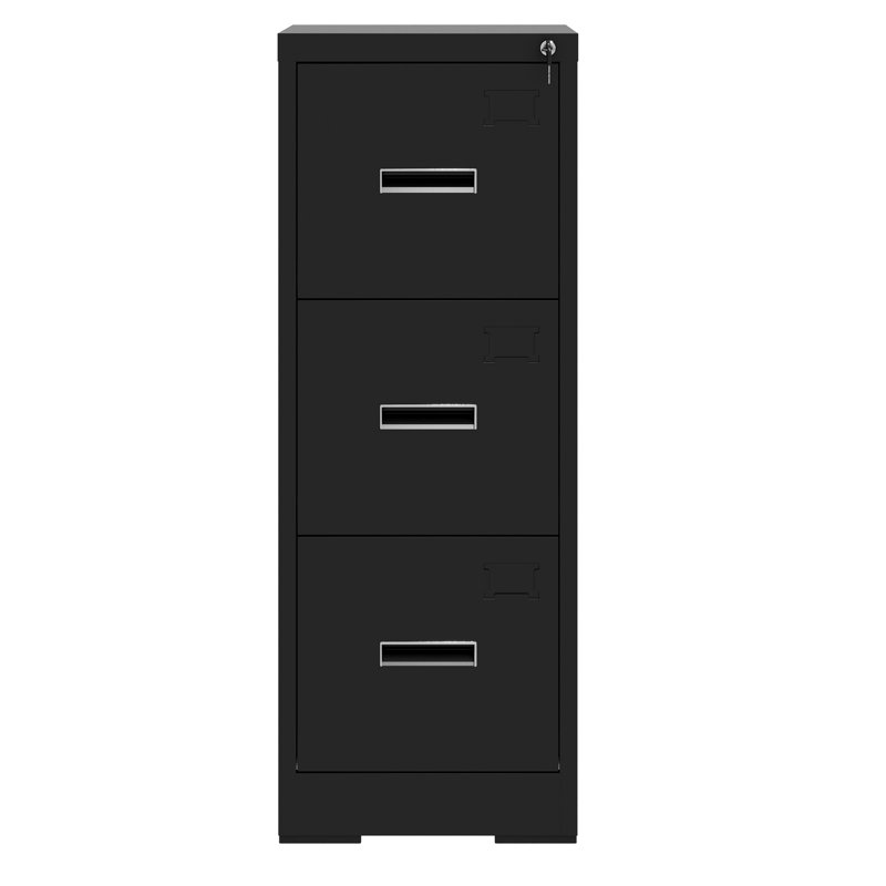 Panthia 3 - Drawer Metal Narrow Vertical File Cabinet, Locked Drawers For Security, Smooth Bearing Slides, Adjustable Hanging Rods Arrangement Document Easy Assembly