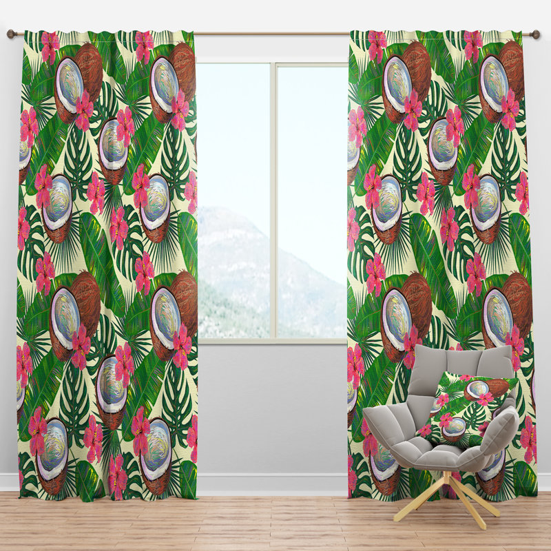 Panneau de rideau simple semi-diaphane avec passe-tringle Mid-Century Tropical, l 52 po x L 120 po