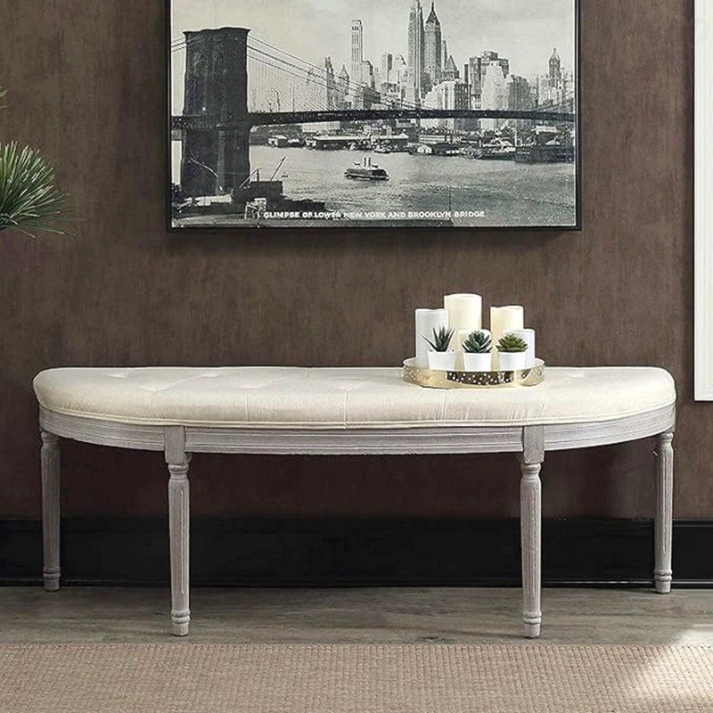 Banc Coastal - Siège rembourré capitonné à boutons, pattes au fini gris patiné
