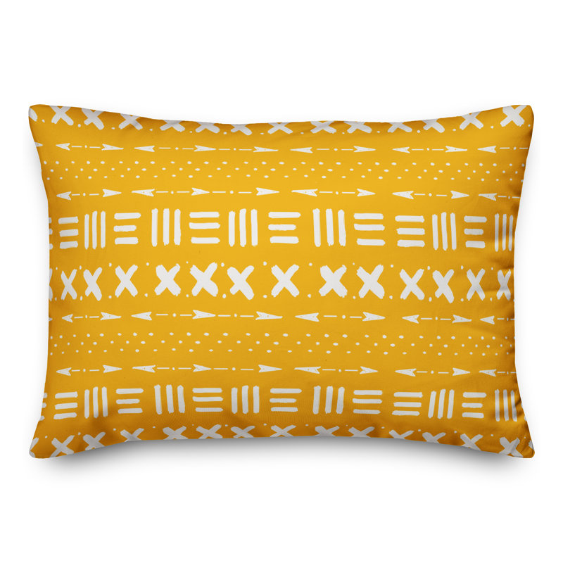  Coussin lombaire intérieur / extérieur à imprimé boue, Pas de bourre, Blanc / Jaune