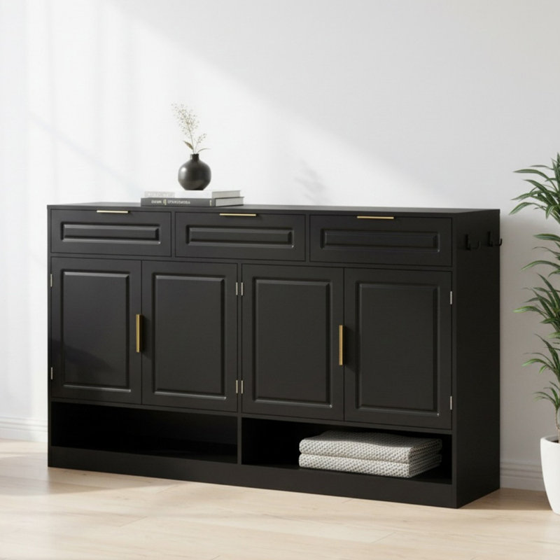 Buffet Farmhouse avec 3 tiroirs, buffet de rangement multifonctionnel de 59,11 po avec tablette réglable, convient pour la salle à manger et le salon